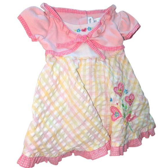 Vintage Infant Youngland Pink Yellow Seersucker Floral Summer‎ Dress - Picture 1 of 6